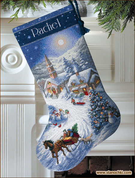 Рождественский носок Сани в сумерках Sleigh Ride at Dusk Stocking (08712) (набор для вишивки Dimensions. The Golden Collection.) (фото)