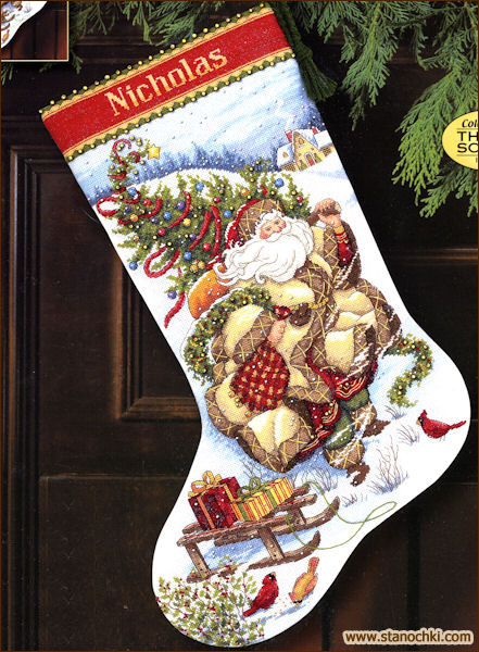 Рождественский носок Путешествие санты (08752) (набор для вишивки Dimensions. The Golden Collection.) (фото)