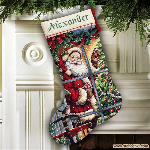Рождественский носок Санта и леденец (08778) Candy Cane Santa Stocking набор для вишивки Dimensions. The Golden Collection. (фото)