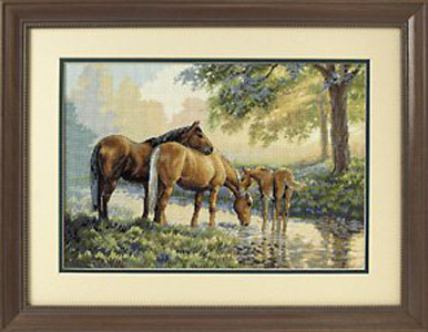 Лошади у ручья (35174) набор для вишивки Dimensions The Golden Collection (фото)